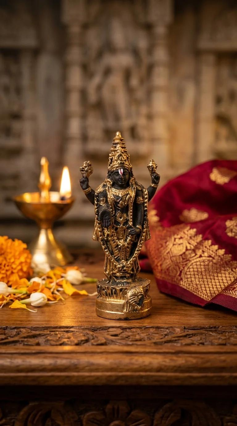 MH Decors Elegant Gold Coated Tirupati Balaji Showpiece for Home and Temple Decor