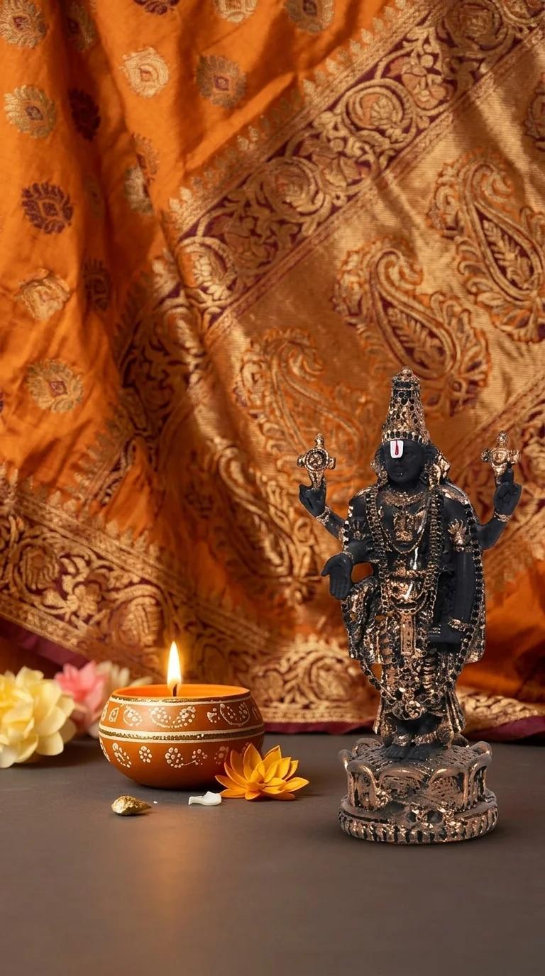 MH Decors Elegant Gold Plated Balaji Showpiece for Home, Temple, and Gifting