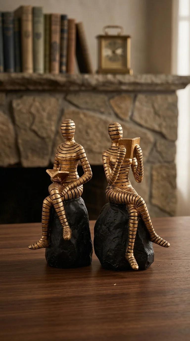 MH Decors Elegant Seated on Rock Reading Statue for Home, Office, and Center Table