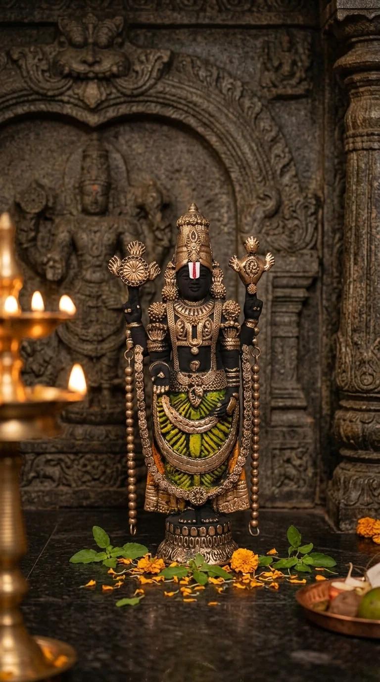 MH Decors Elegant Gold Lord Venkateswara Idol for Home, Pooja Room, and Car Dashboard