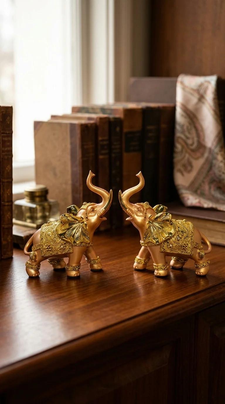 MH Decors Elegant Elephant Pair Statue for Tabletop and Home Decor