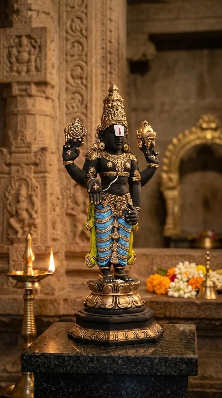 MH Decors Elegant Black Finish Lord Venkateswara Swamy Figurine for Home and Office