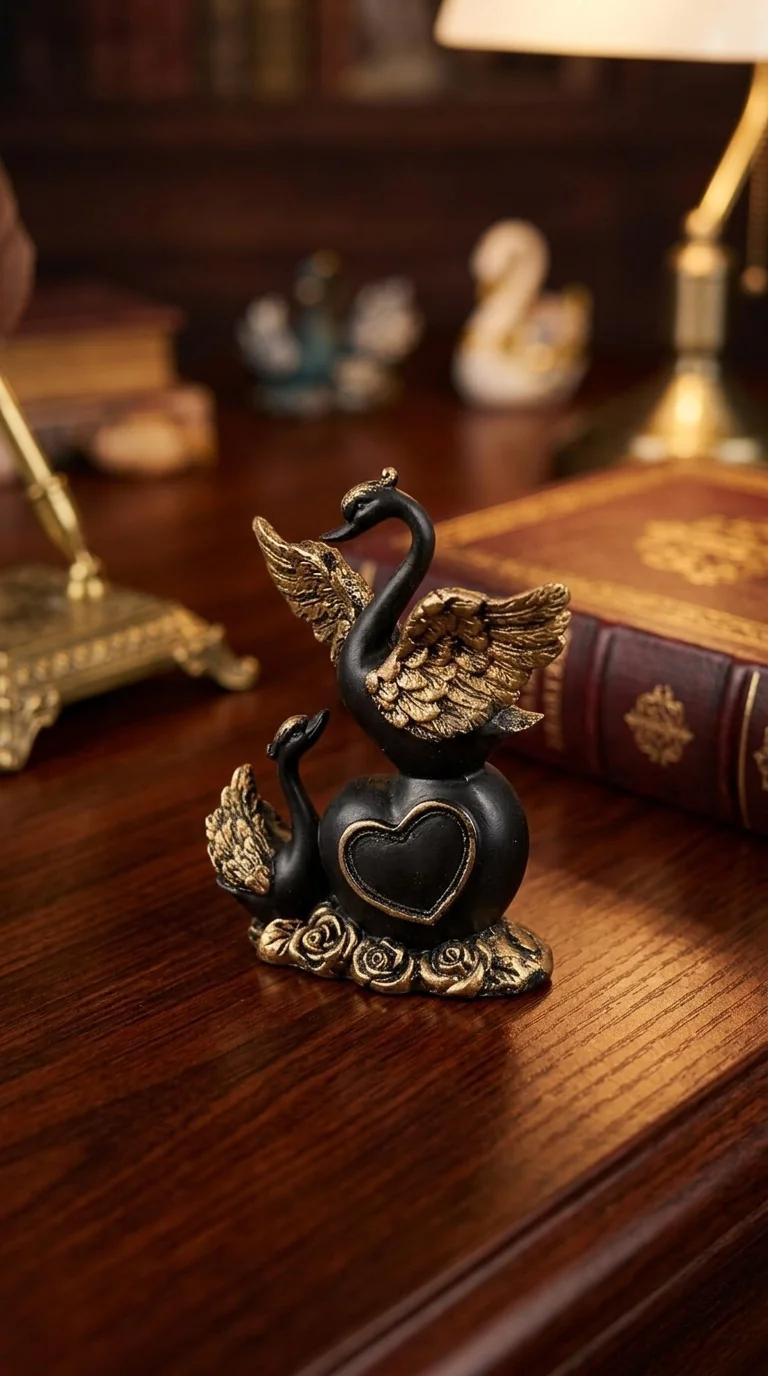 MH Decors Elegant Swan Heart Figurine Pair for Home and Office Decoration