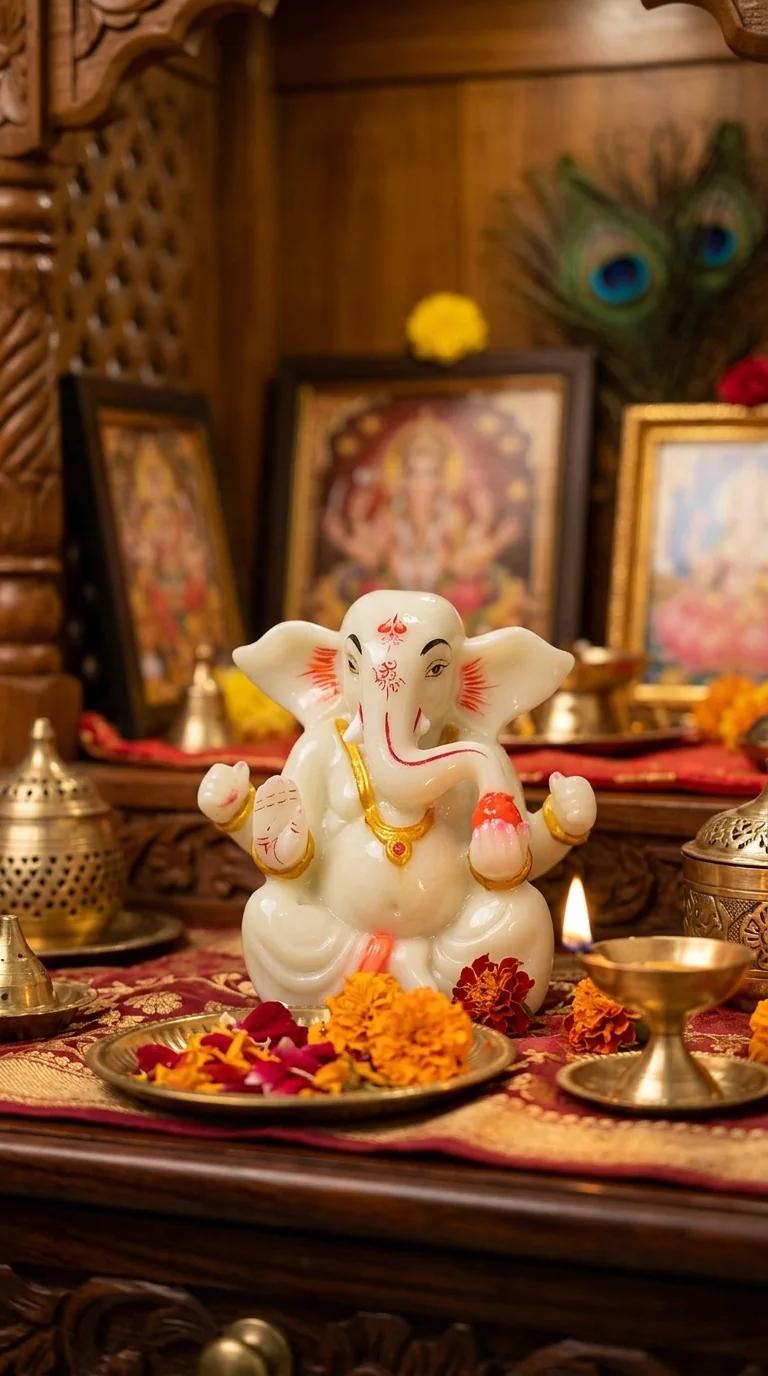 MH Decors Ganesh Idol White Marble for Car Dashboard and Living Room Decor