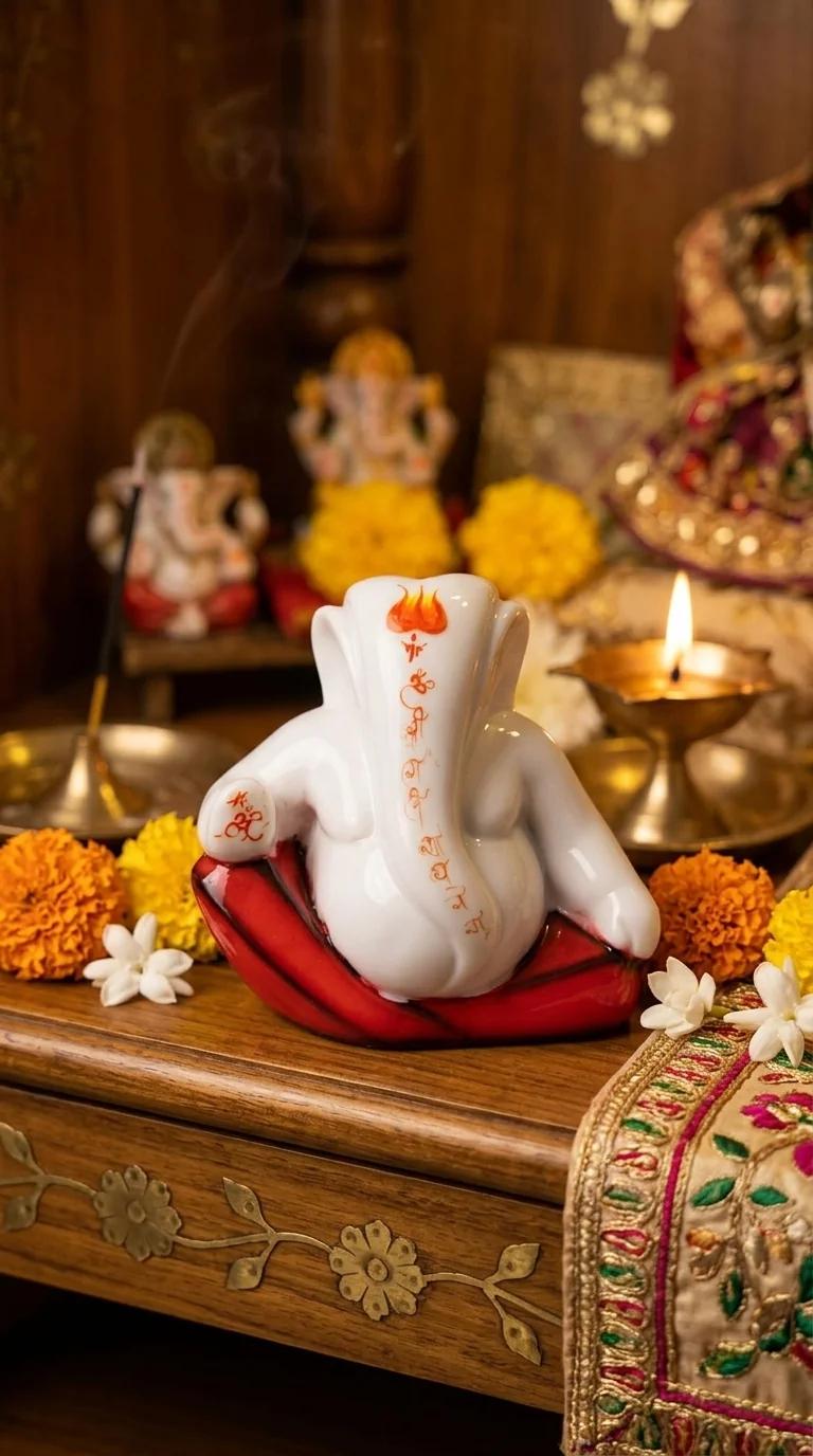 MH Decors Premium Lord Ganesha Synthetic Marble Small Size Idol for Home and Office