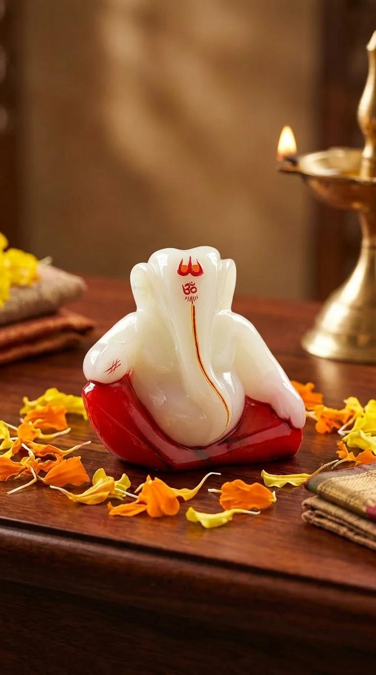 MH Decors Elegant Synthetic Marble Ganesha Idol Medium Size for Office and Home Tabletop