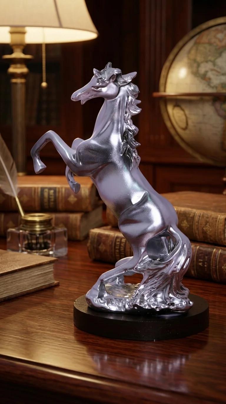 MH Decors Elegant Silver Horse Showpiece for Office, Home, and Table Display
