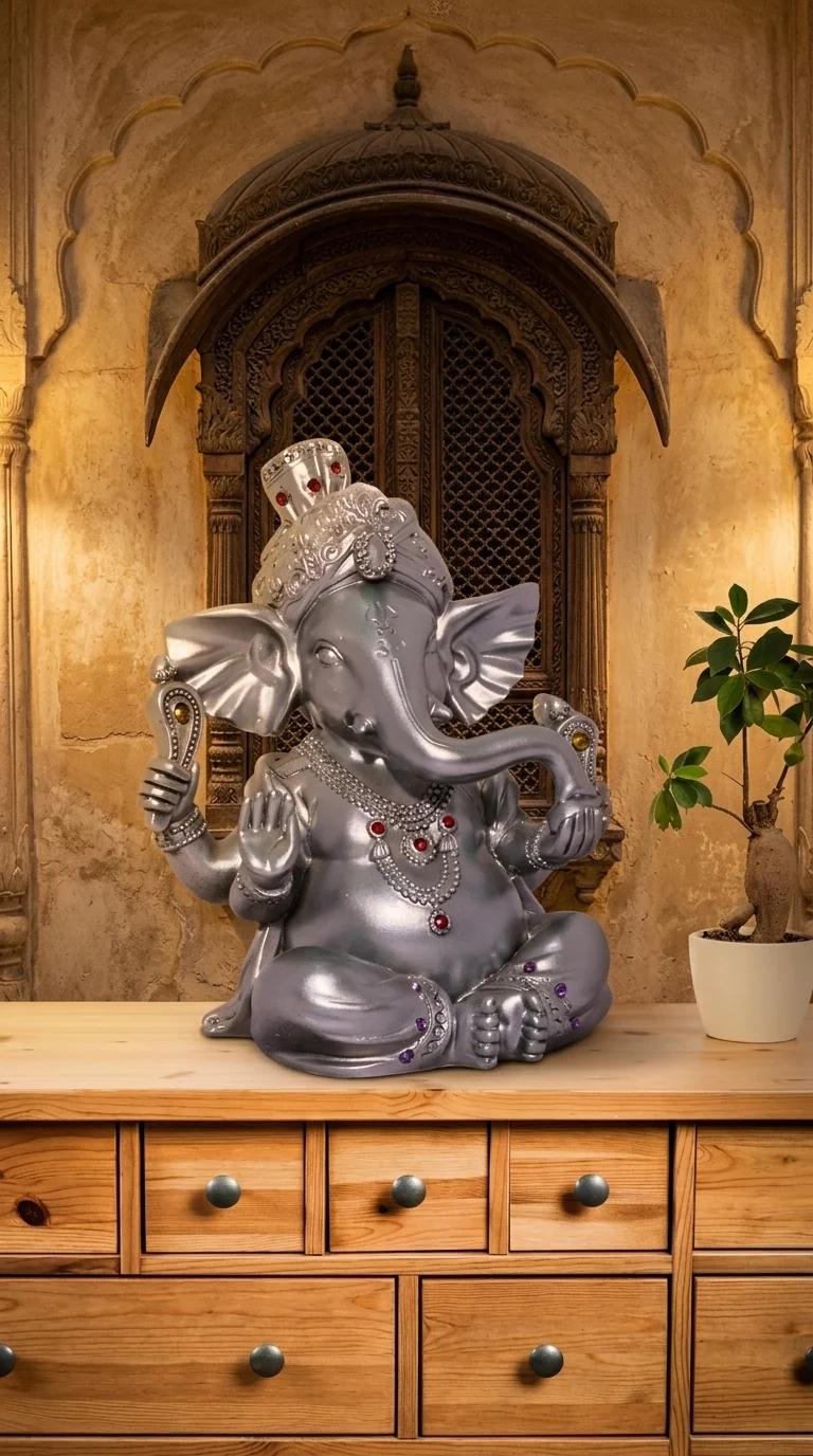 MH Decors Premium Silver Plated Ganesha Sculpture for Home, Office, and Pooja