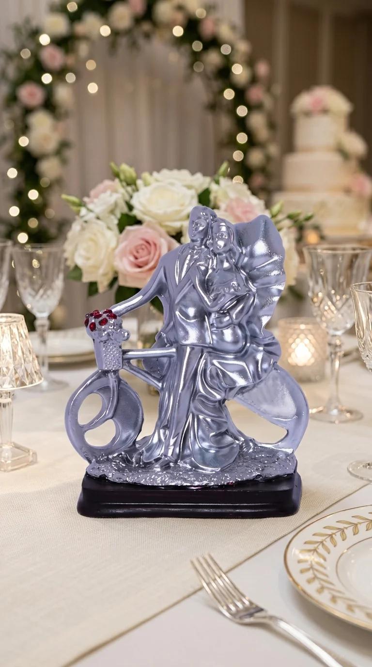 MH Decors Elegant Silver Love Couple Figurine for Tabletop, Office, and Home Decor