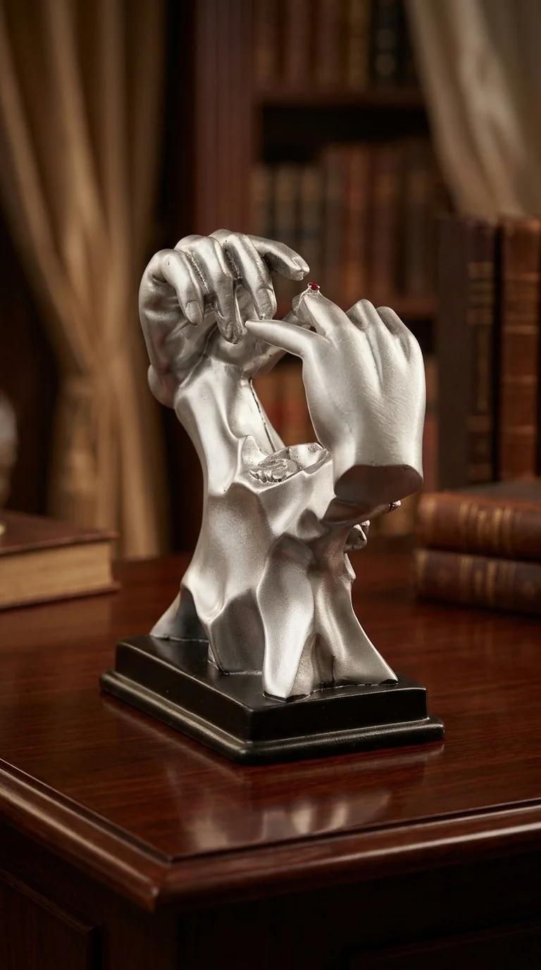 MH Decors Elegant Large Wedding Hand Holding Ring Statue for Valentine Gift and Home Decor