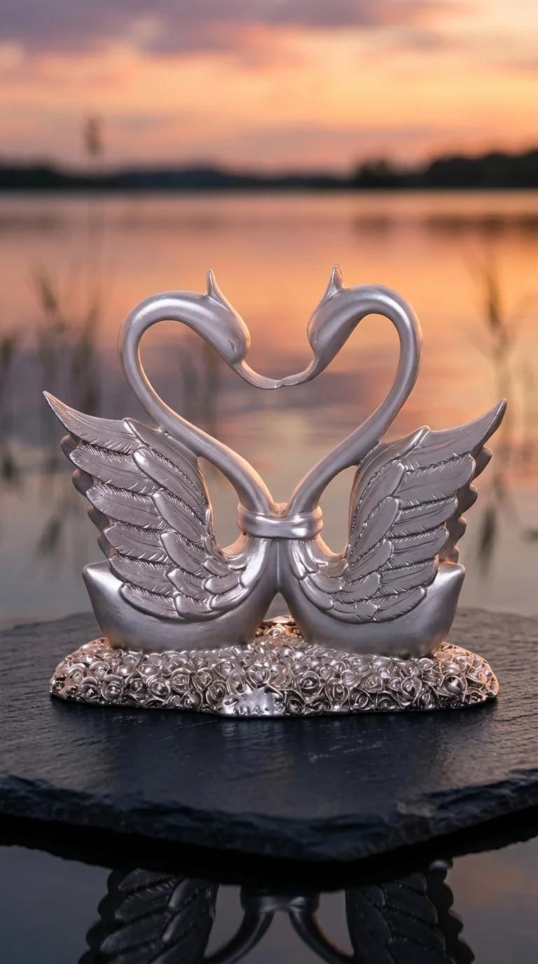 MH Decors Elegant Silver Plated Swan Figurines for Tabletop, Home, and Office Decor