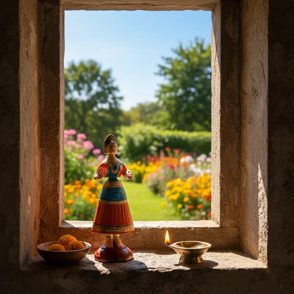 VPH Gift Store Kondapalli Wooden Tanjore Dancing Doll Blue Red for Home Decor