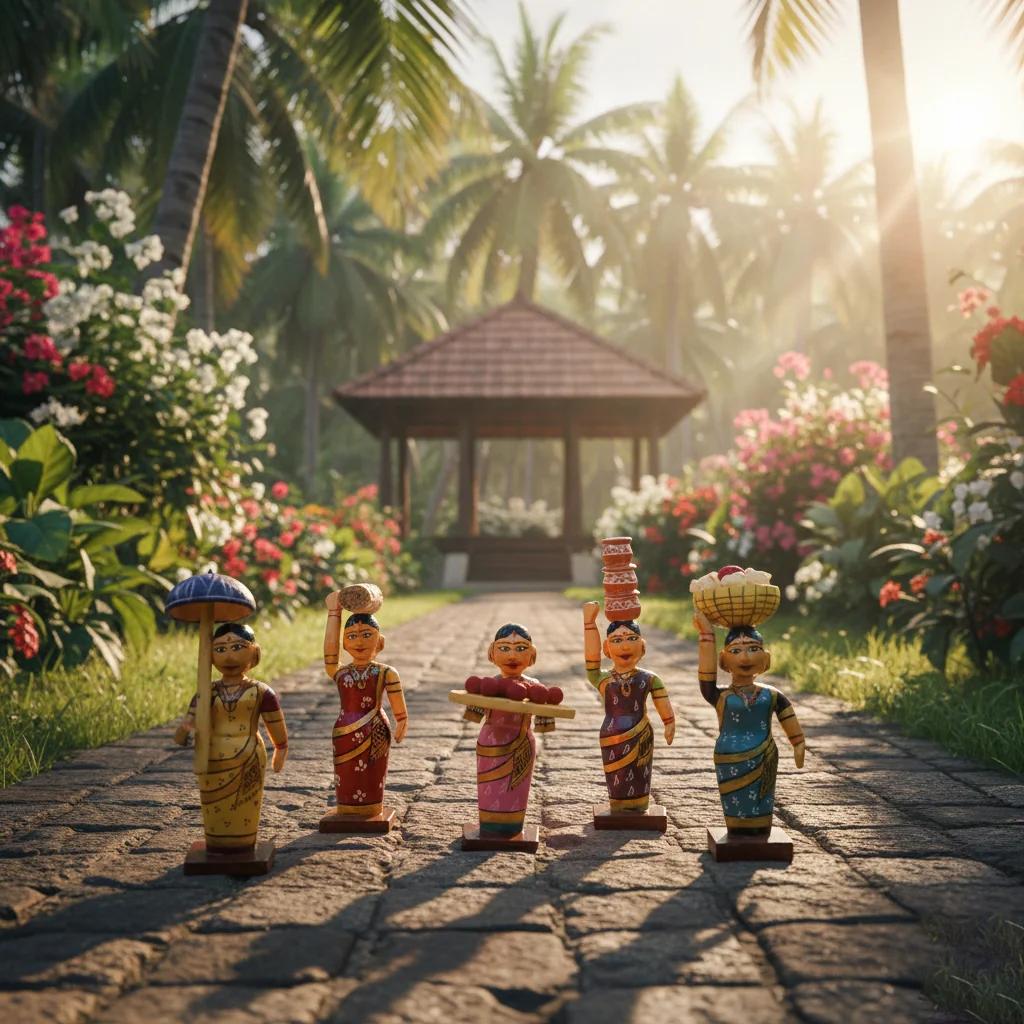 VPH Gift Store Kondapalli Wooden Village Ladies Bommalu Set of 5 Handcrafted Decor