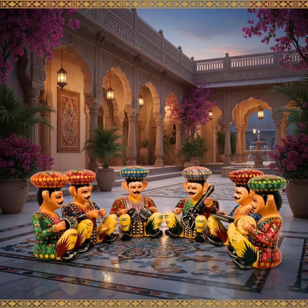 VPH Gift Store Kondapalli Wooden Jaipur Musician Bawla Multi Colour Handcrafted Set of 6 Decor