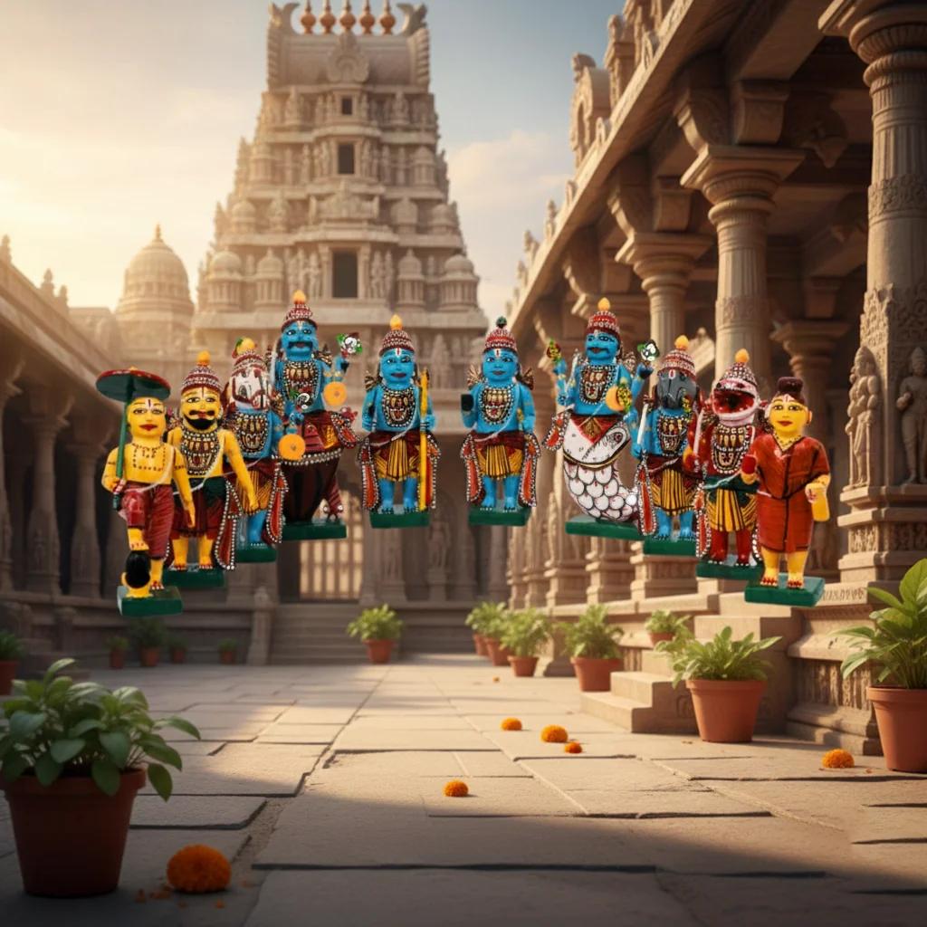 VPH Gift Store Kondapalli Wooden Lord Vishnu Dasavatharam Set of 10 for Home Decor