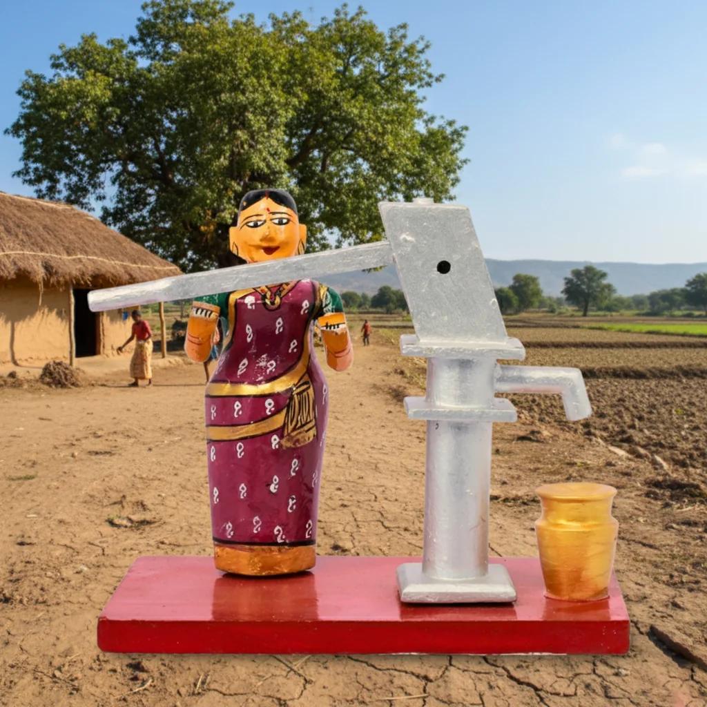 VPH Gift Store Kondapalli Wooden Village Women with Hand Pump Traditional Handcrafted Decor