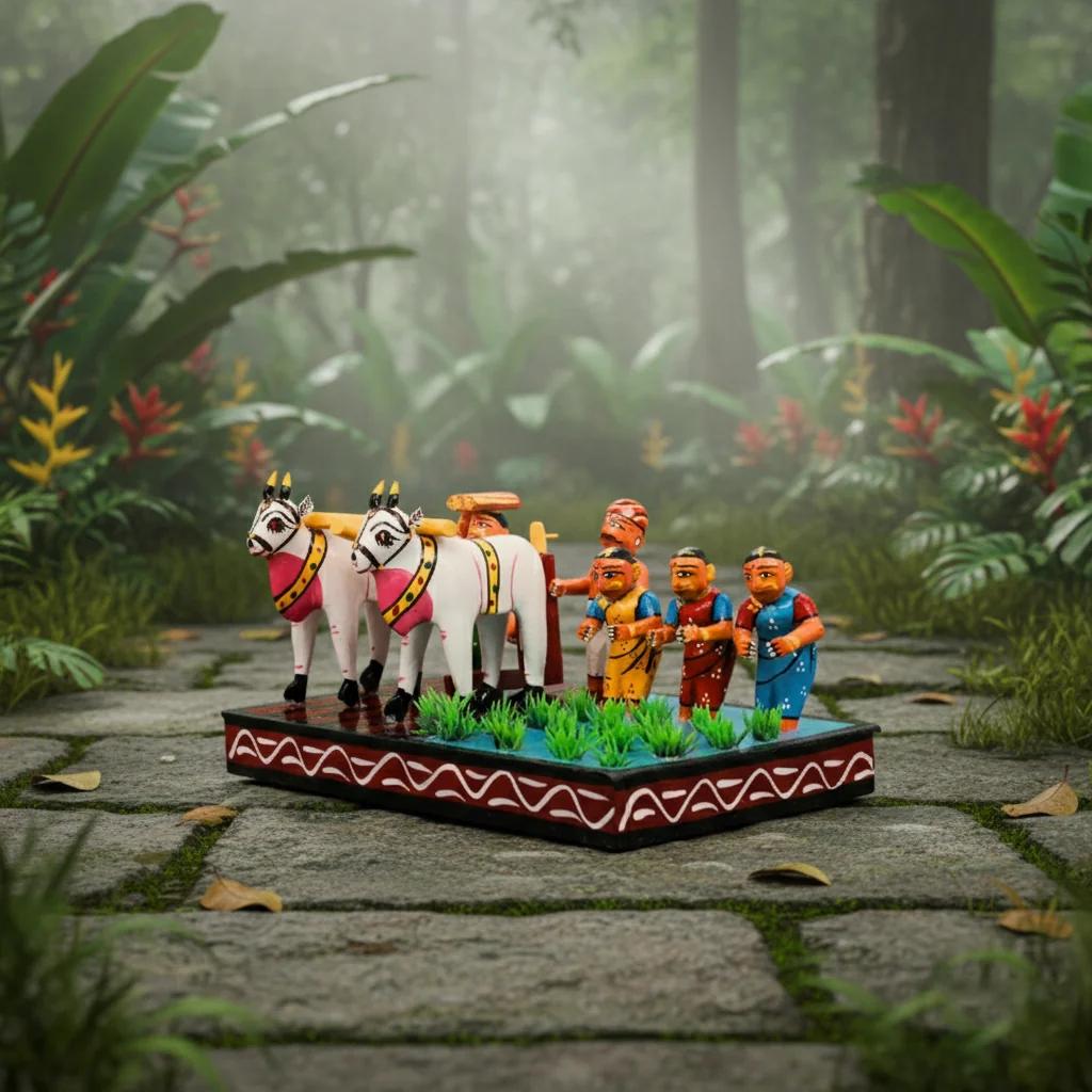 VPH Gift Store Kondapalli Wooden Farming Scene Showpiece Handcrafted for Home Decor