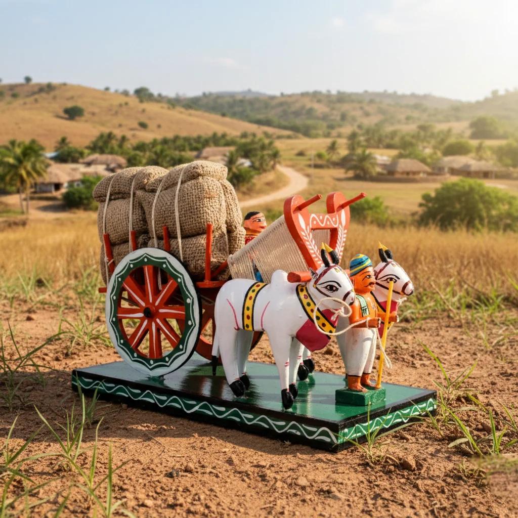 VPH Gift Store Kondapalli Wooden Medium Bullock Cart Handcrafted Multi Colour for Home Interior