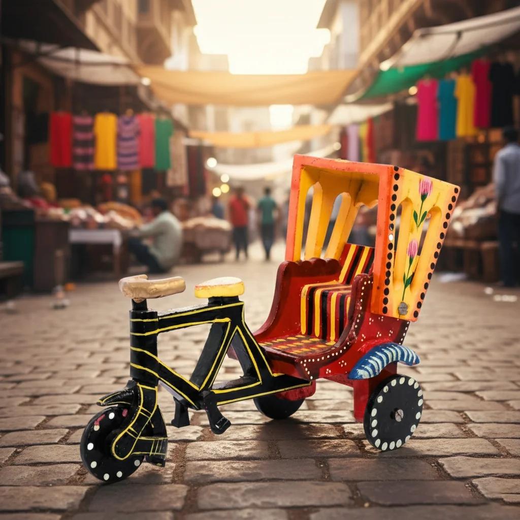 VPH Gift Store Kondapalli Wooden Tricycle Rickshaw Hand Painted Toy for Children and Home Decor