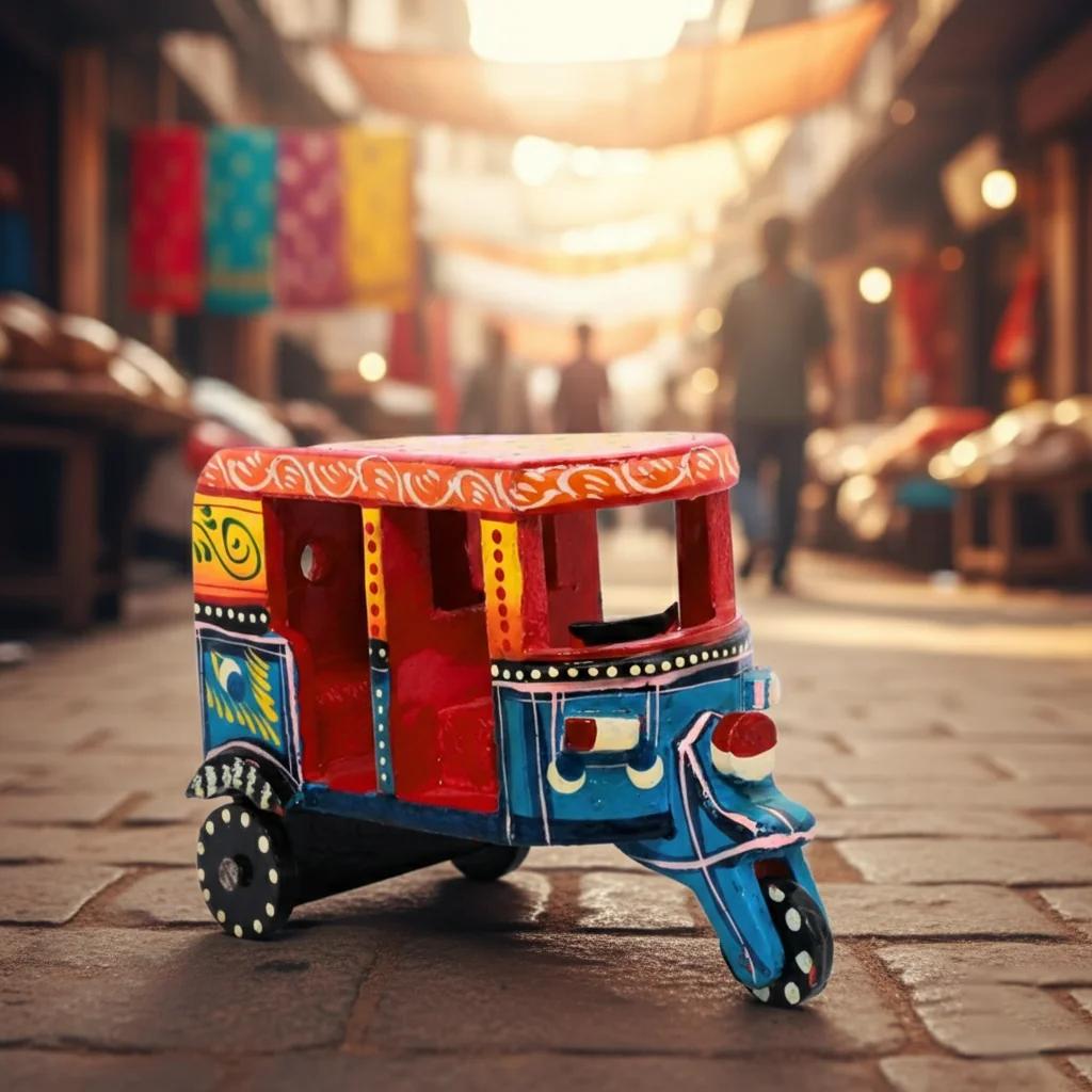 VPH Gift Store Kondapalli Colorful Handmade Auto Rickshaw Push and Pull Toy for Children