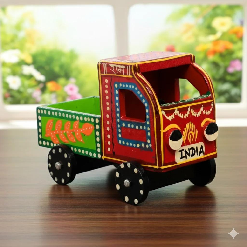 VPH Gift Store Handmade Kondapalli Wooden Truck Toy Push and Pull for Home Decoration
