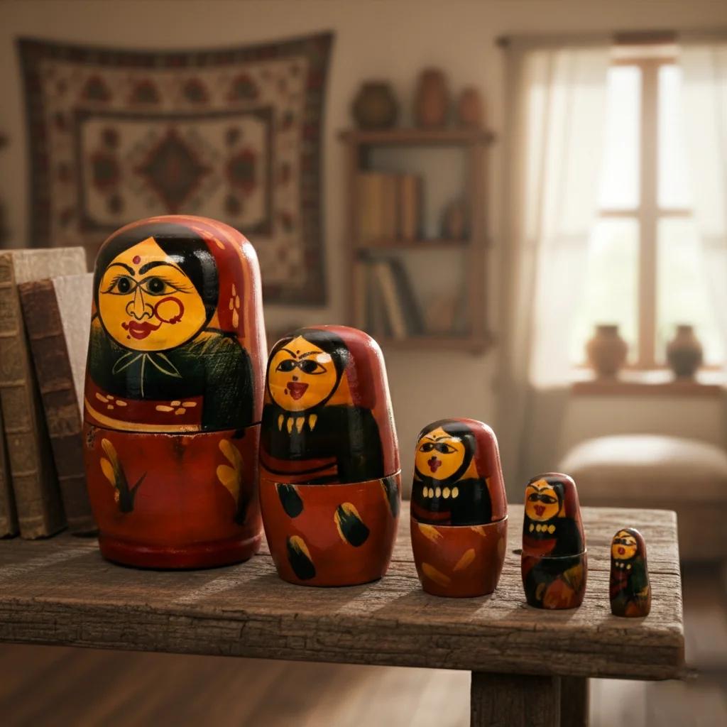 VPH Gift Store Kondapalli Wooden Hand Painted Matryoshka Dolls Set of 5 for Home Decoration