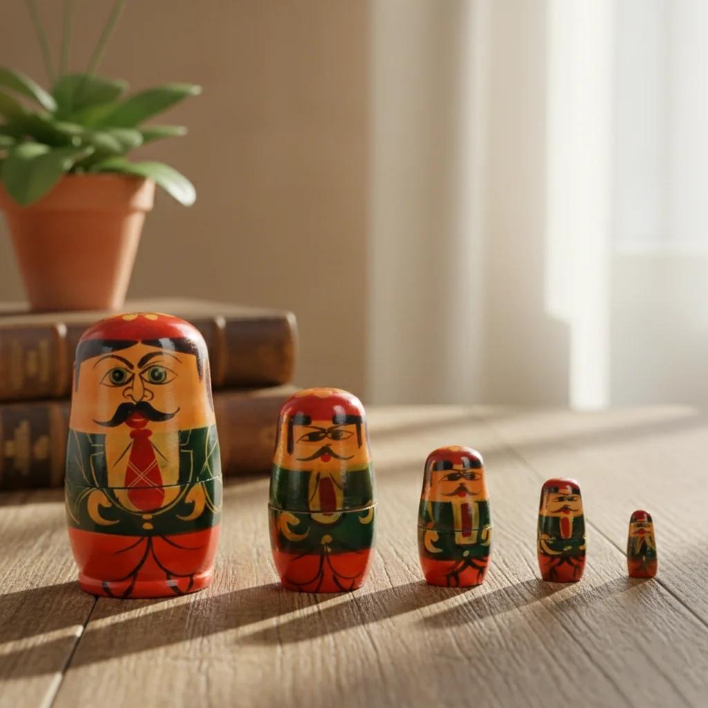 VPH Gift Store Kondapalli Wooden Hand Painted Men Nesting Dolls Set of 5 Decorative Figurines