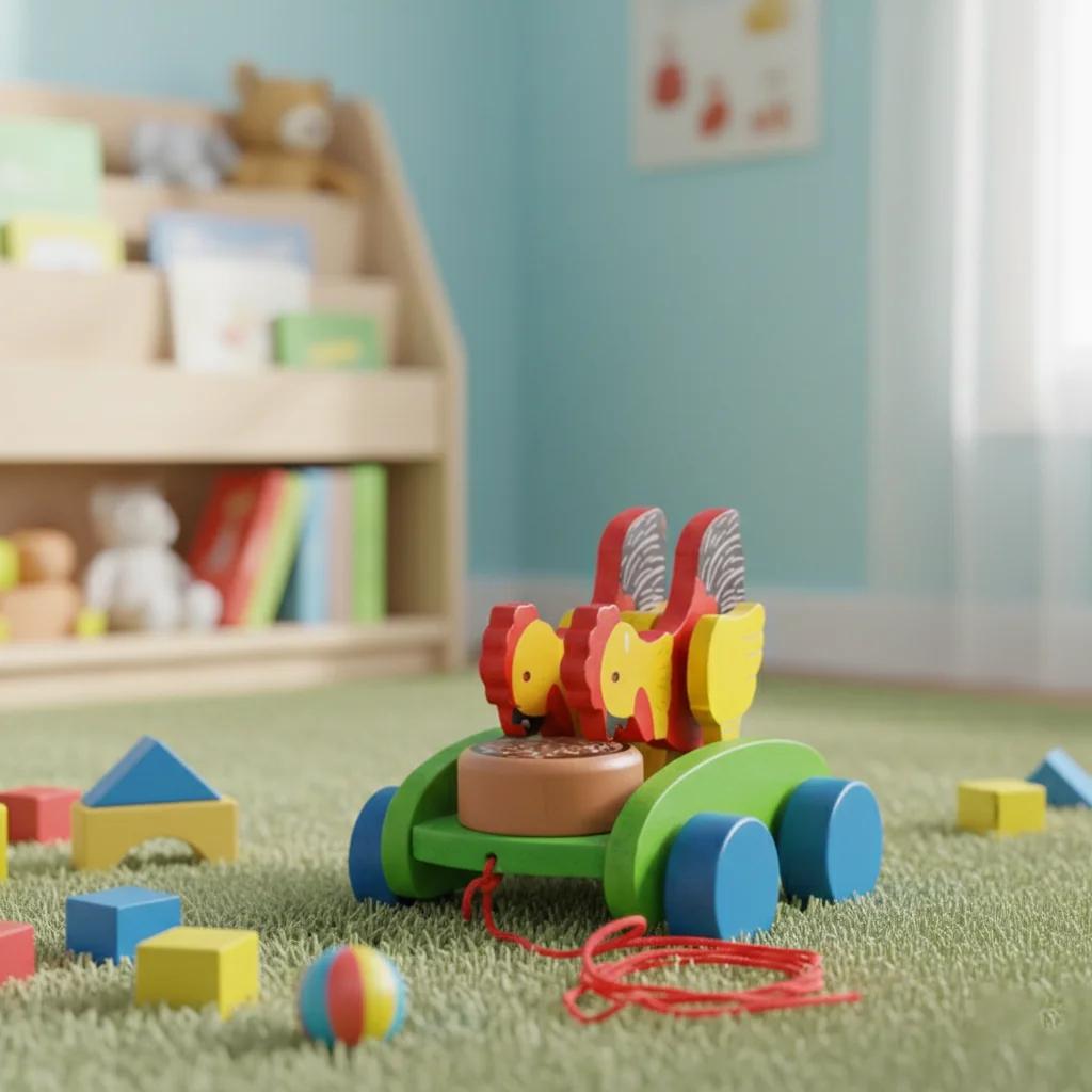 VPH Gift Store Handmade Kondapalli Wooden Chicken Drum Cart Pull Toy for Babies