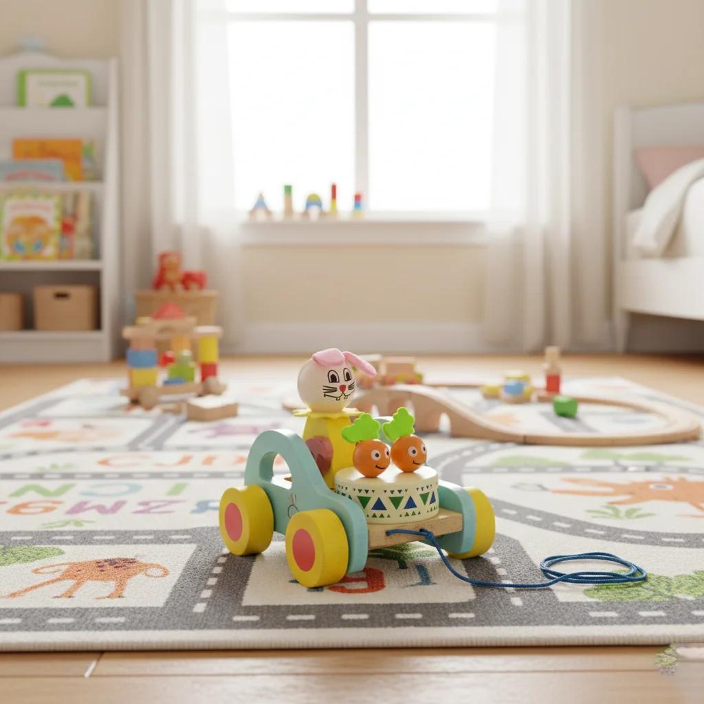 VPH Gift Store Kondapalli Wooden Pull Along Rabbit Drum Toy for Babies Early Walking