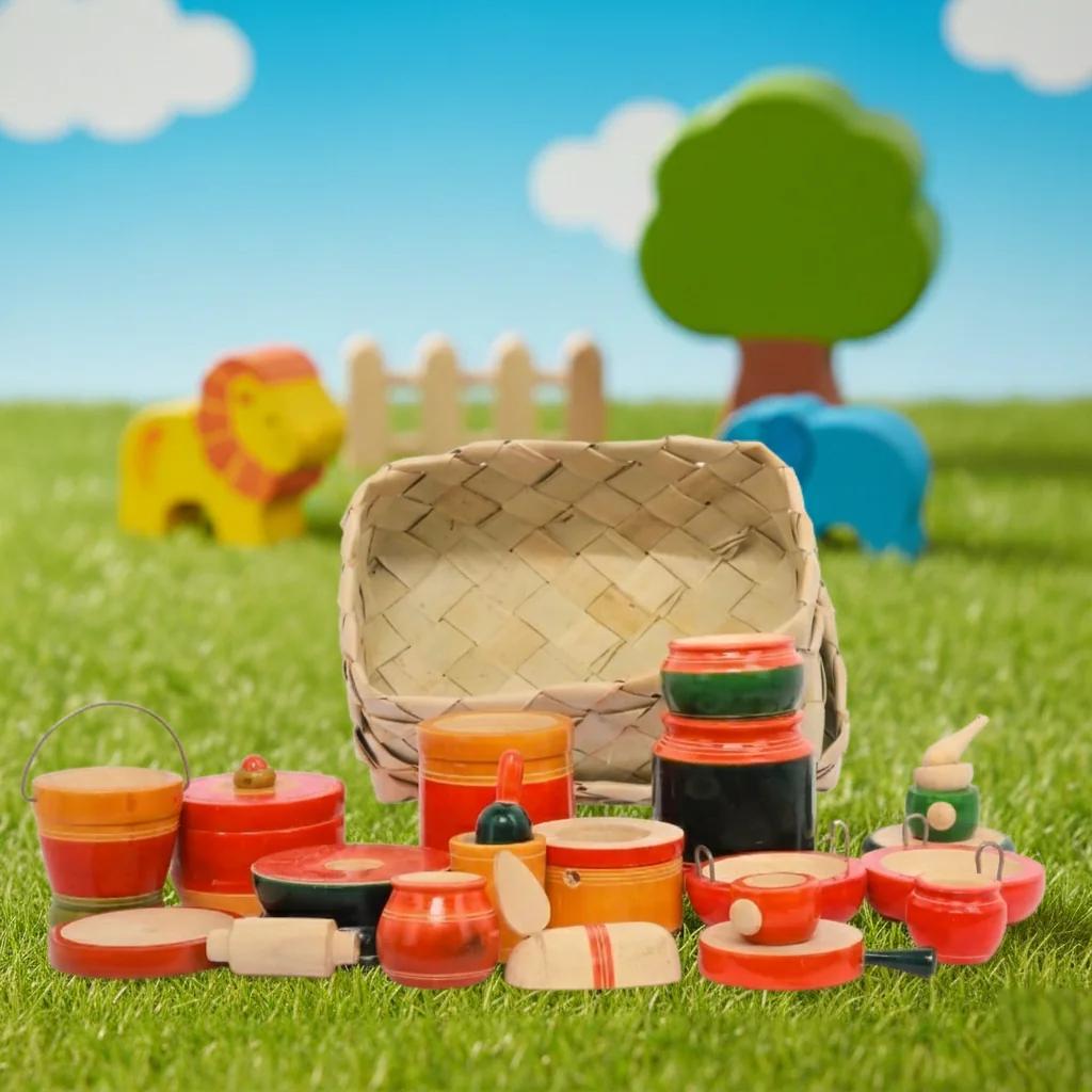 VPH Gift Store Handmade Kondapalli Wooden Kitchen Play Set for Children Eco Friendly