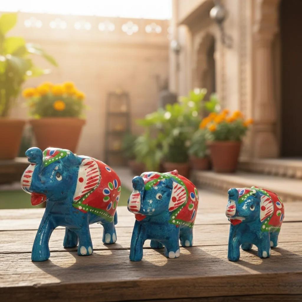 VPH Gift Store Handmade Kondapalli Elephant Figurines Set of 3 Table Decoration