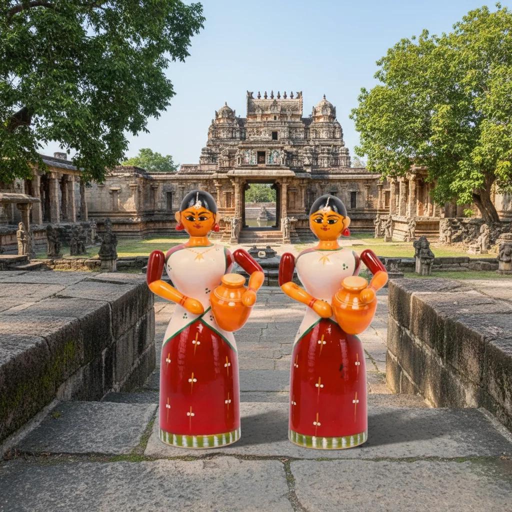 VPH Gift Store Kondapalli Wooden Village Girl with Pot Handcrafted Home Decoration