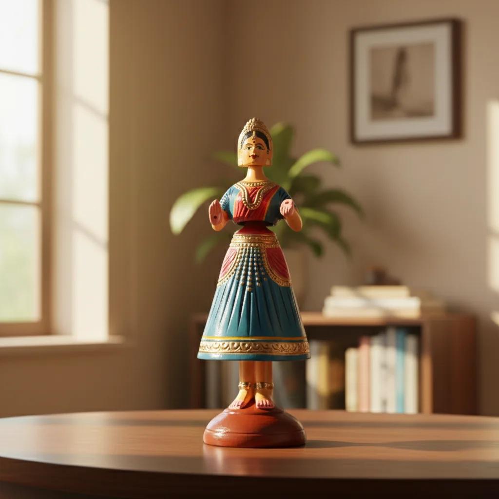 MH Decors Handmade Kondapalli Wooden Butta Bomma Dancing Doll Decorative Showpiece Red Blue