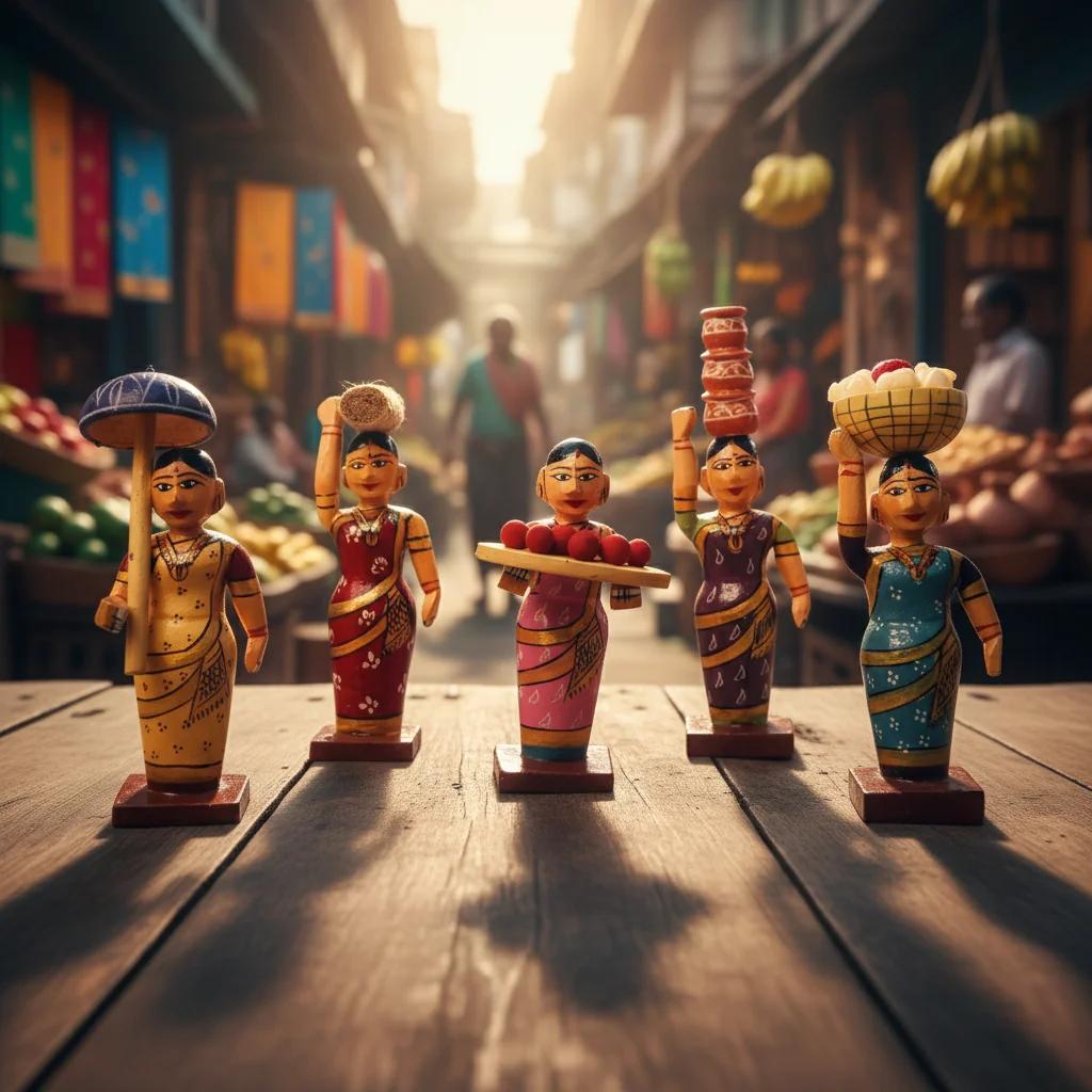 MH Decors Handcrafted Kondapalli Wooden Bommalu Village Ladies Set for Home Decoration