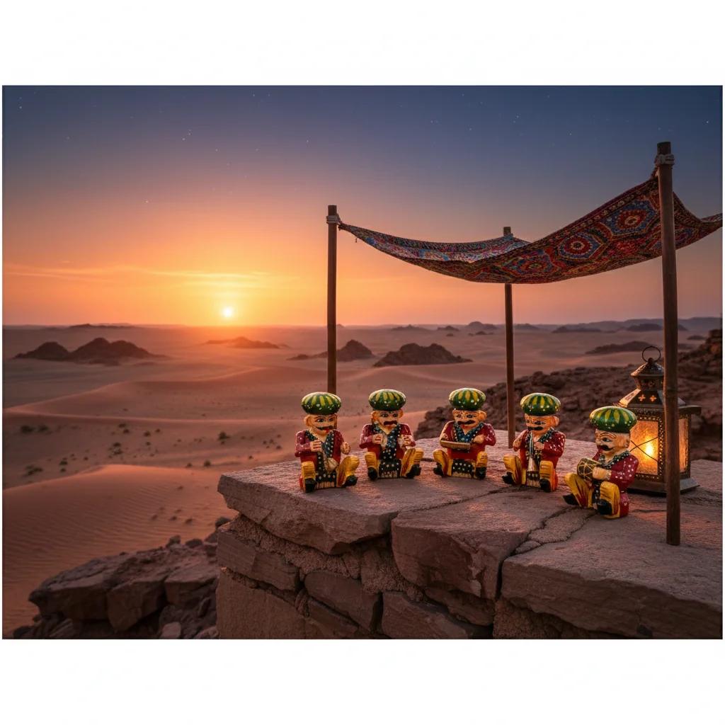 MH Decors Handmade Kondapalli Wooden Musician Bawla Set Decorative Figurines for Living Room