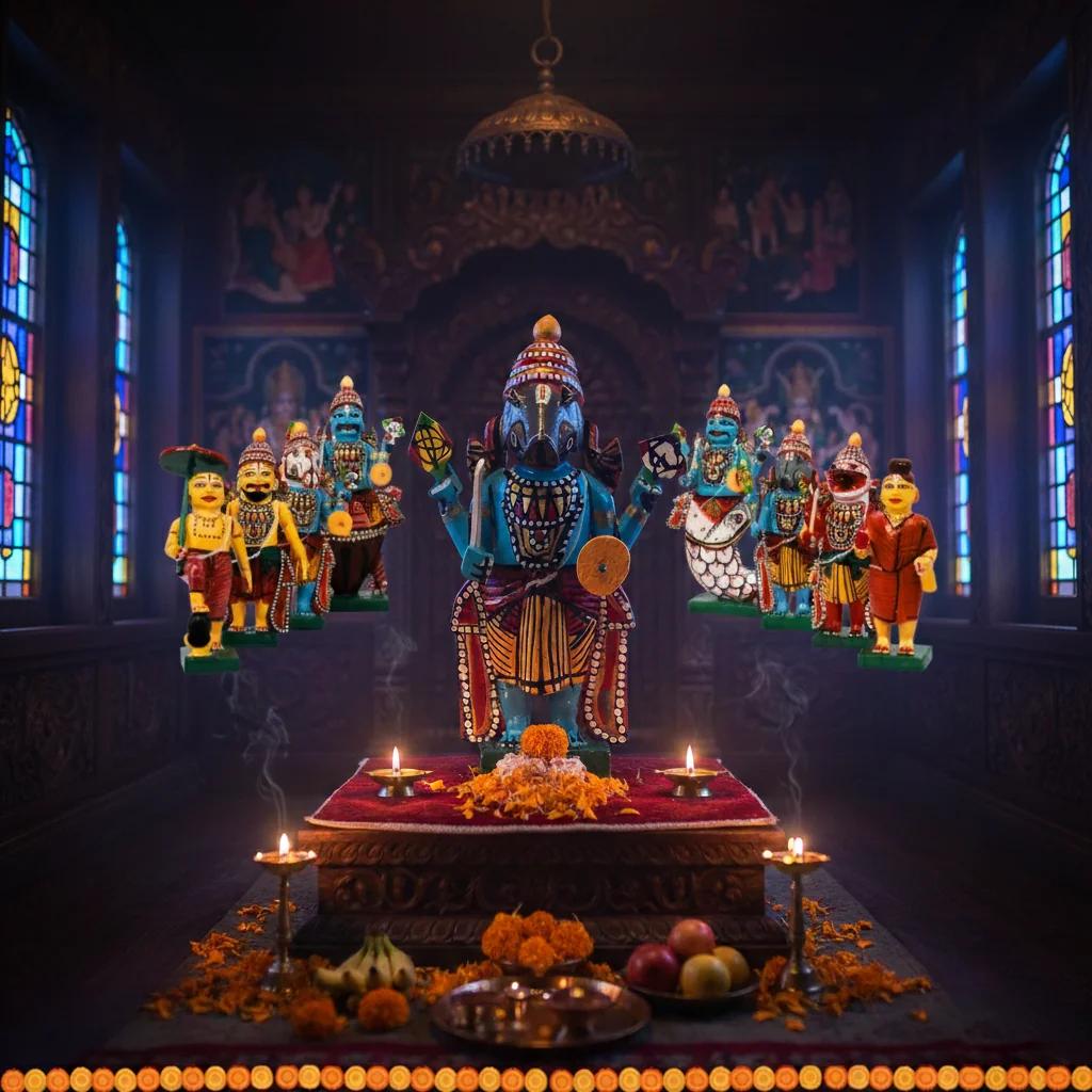 MH Decors Kondapalli Lord Vishnu Dasavatharam Wooden Figurines Set Handmade for Home