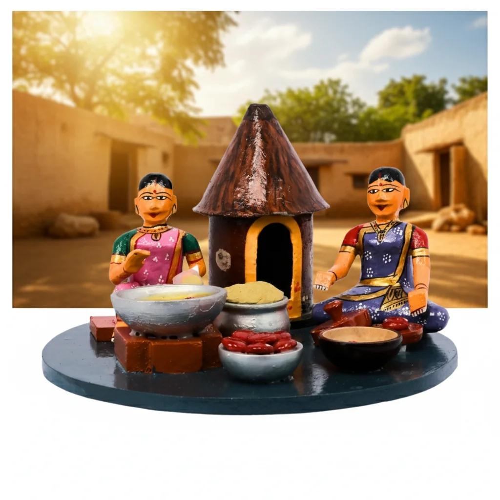 MH Decors Kondapalli Sankranti Ariselu Making Ladies Wooden Figurines Handcrafted Showpiece