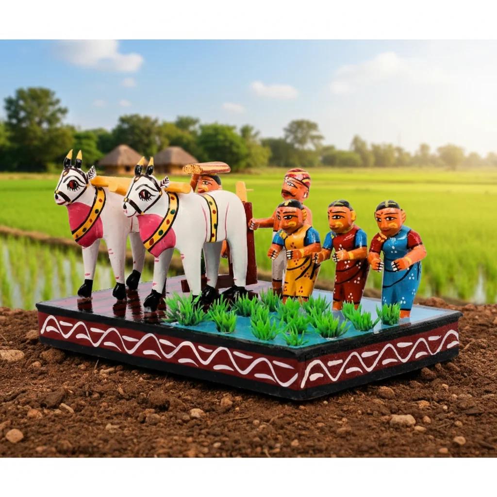 MH Decors Kondapalli Wooden Traditional Farming Handcrafted Decorative Figurine