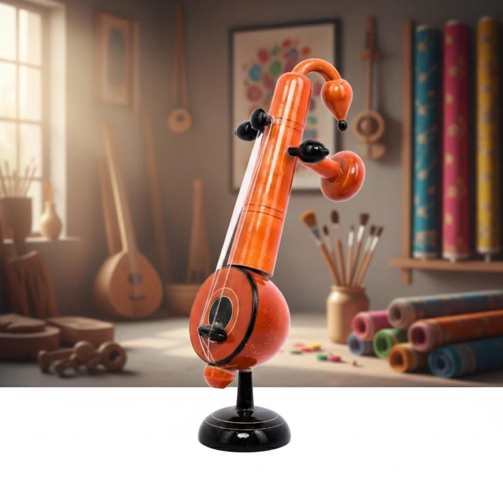 MH Decors Kondapalli Wooden Veena Handmade Musical Instrument Toy Decorative Figurine