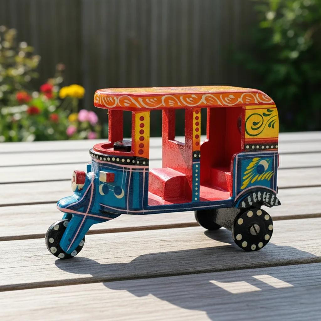 MH Decors Handcrafted Kondapalli Wooden Auto Rickshaw Toy Decorative Showpiece