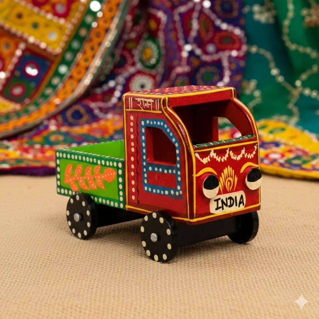 MH Decors Wooden Push and Pull Truck Kondapalli Hand Painted Decorative Figurine