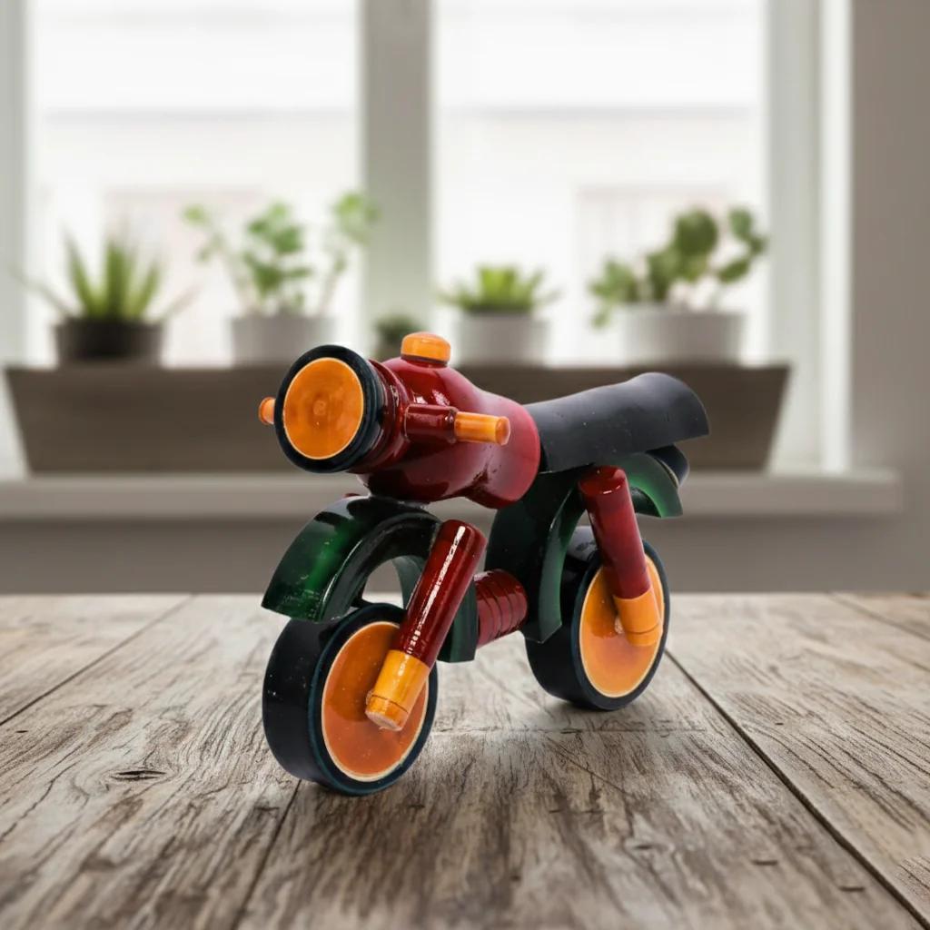 MH Decors Wooden Motorcycle Toy Kondapalli Handmade for Kids and Decorative Display