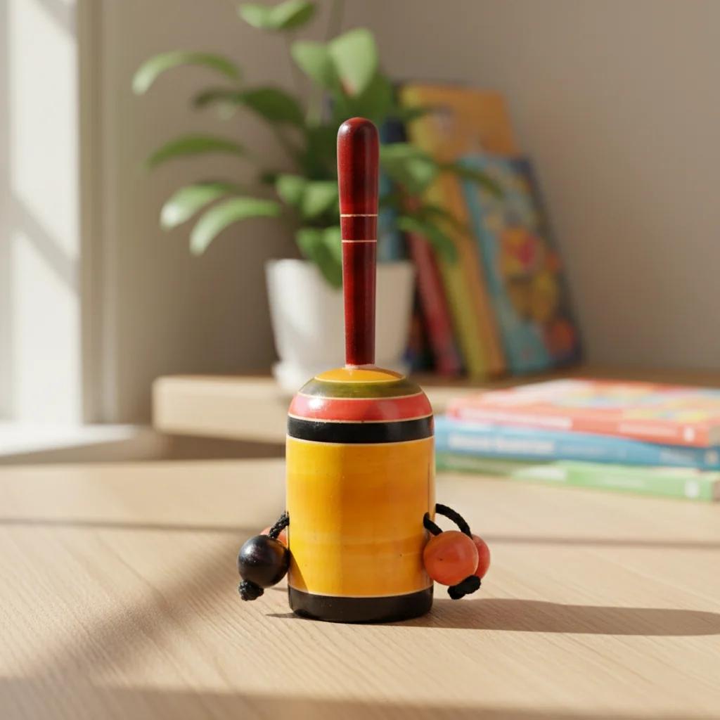 MH Decors Handcrafted Kondapalli Wooden Cup Rattle Toy for Kids and Home Display