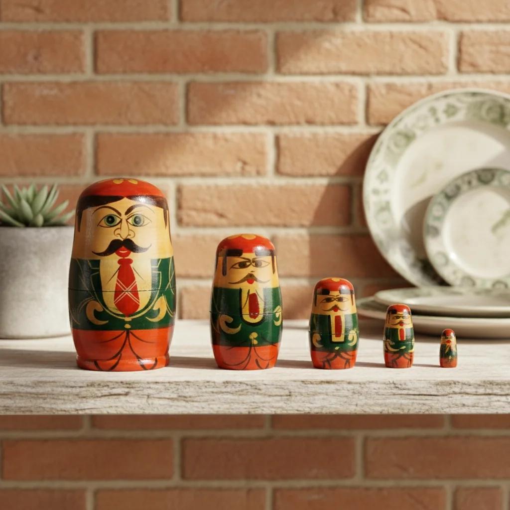 MH Decors Kondapalli Wooden Handcrafted Men Matryoshka Nesting Dolls Set for Living Room