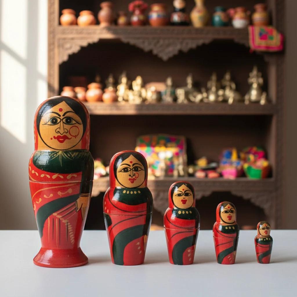 MH Decors Hand Painted Kondapalli Wooden Women Matryoshka Nesting Dolls Set for Living Room