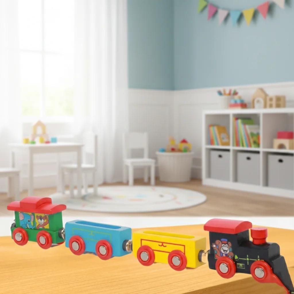 MH Decors Handcrafted Kondapalli Wooden Magnetic Train Toy Set for Kids and Home