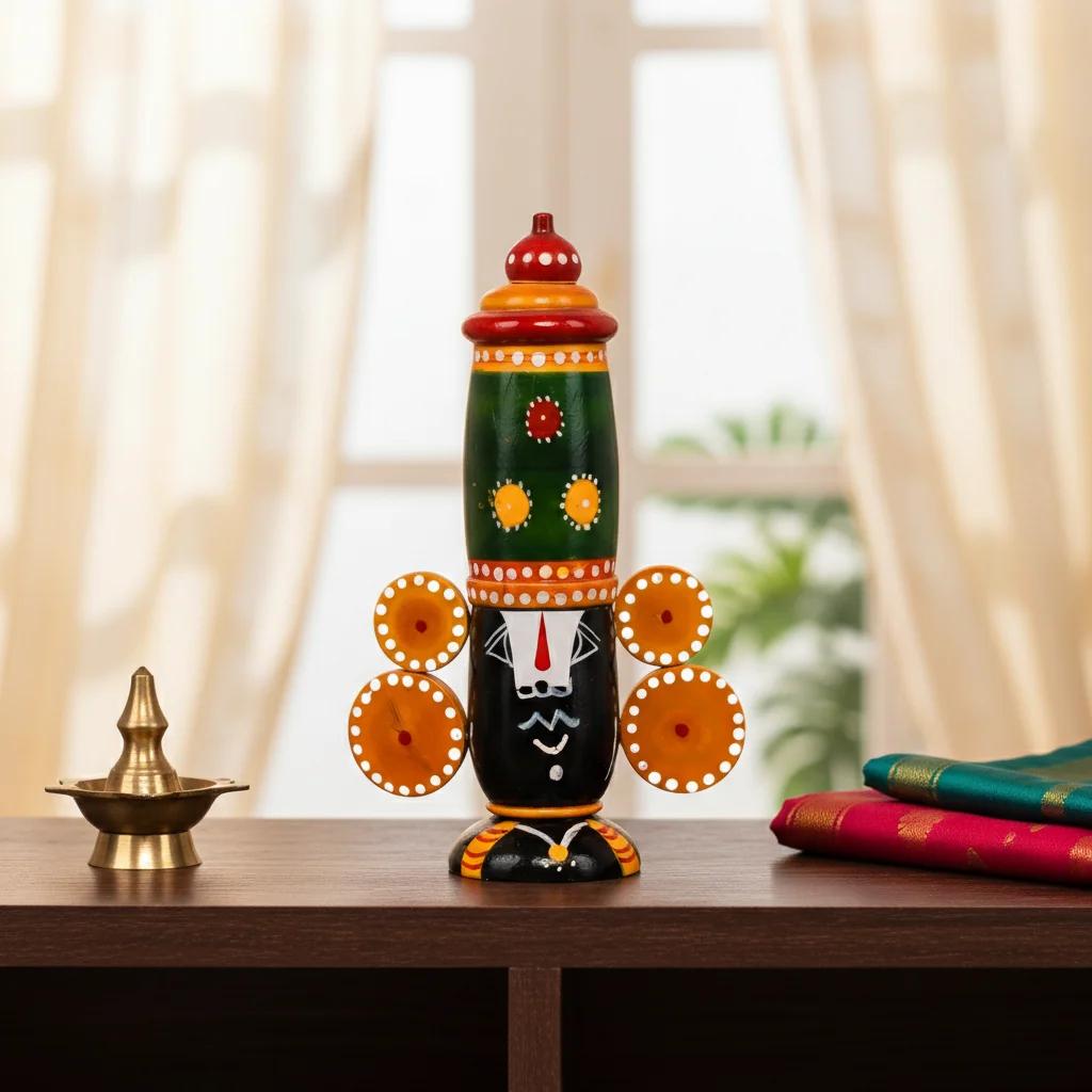 VPH Gift Store Kondapalli Hand Painted Wooden Lord Balaji Idol for Living Room