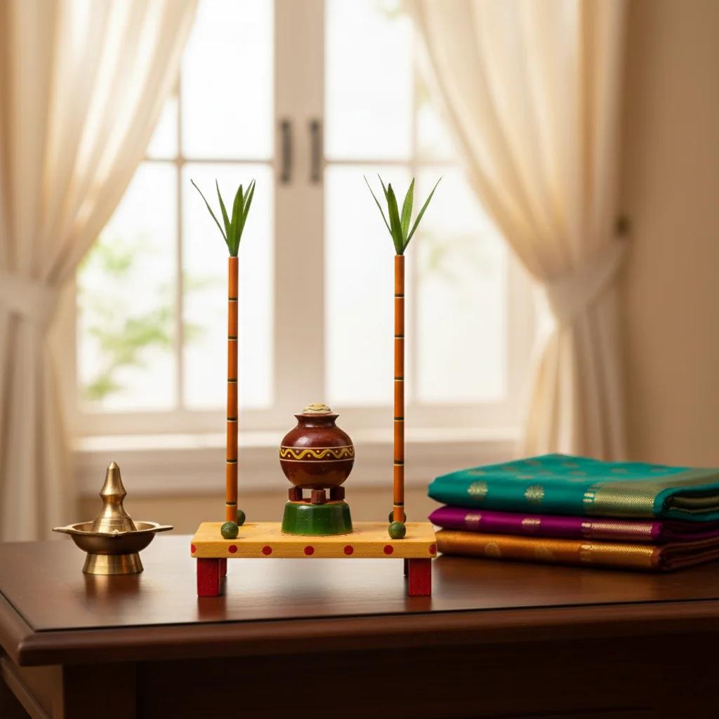 VPH Gift Store Wooden Pongal Set Kondapalli Handmade for Hindu Festival Celebration