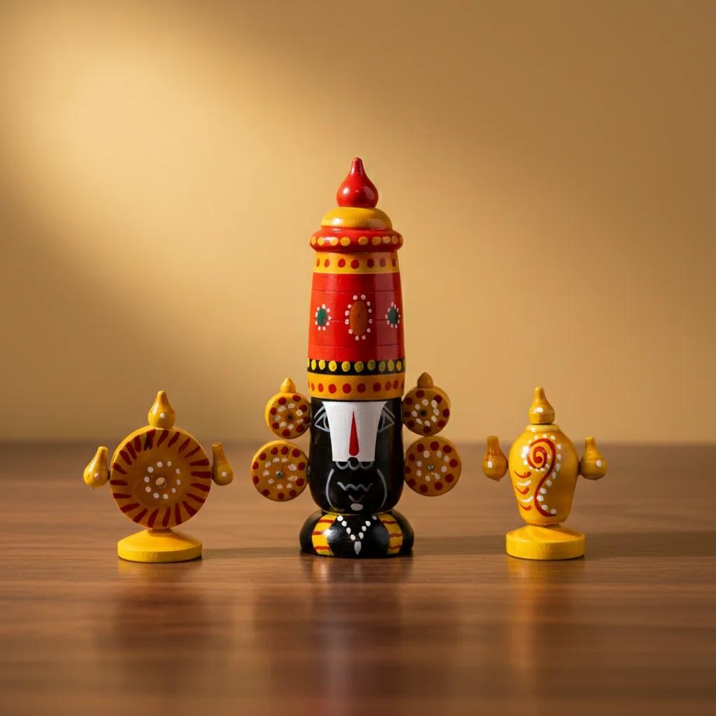 VPH Gift Store Kondapalli Wooden Lord Balaji with Shanku Charka Decorative Showpiece