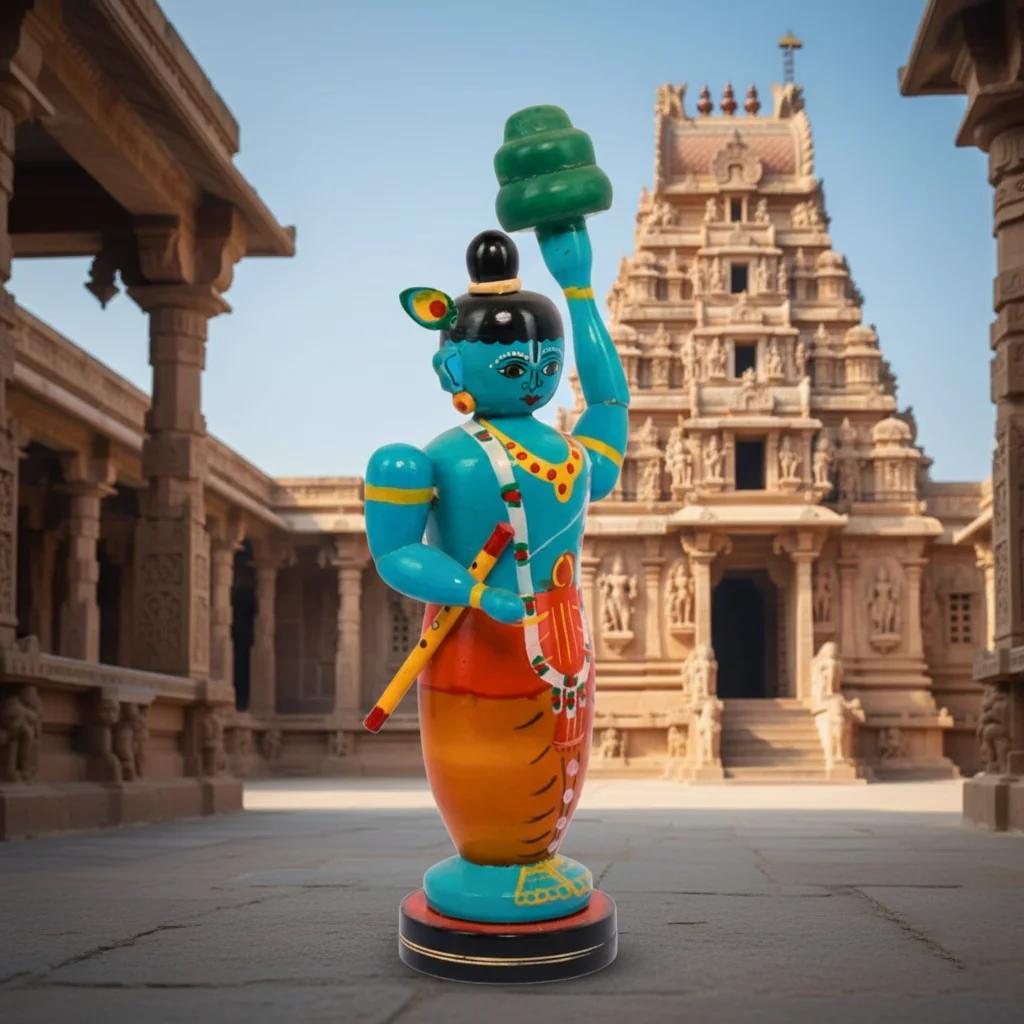 VPH Gift Store Kondapalli Wooden Lord Krishna with Govardhan Hill Decorative Idol